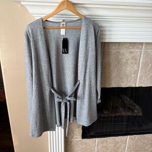 Cardigan Sweater Soft Grey Wrapper with Belt. Jacket. Sweater. Large